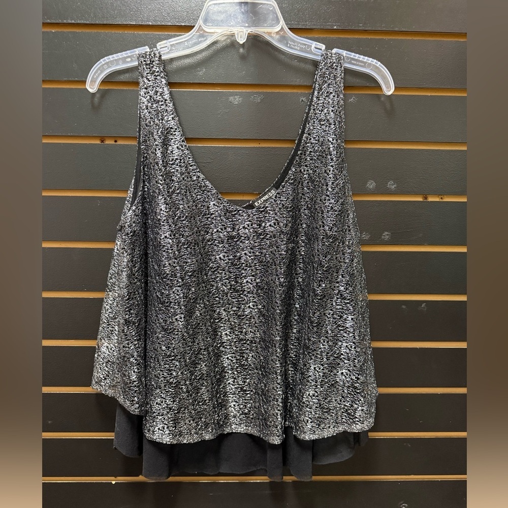 Express Metallic Silver Layered Tank Top L